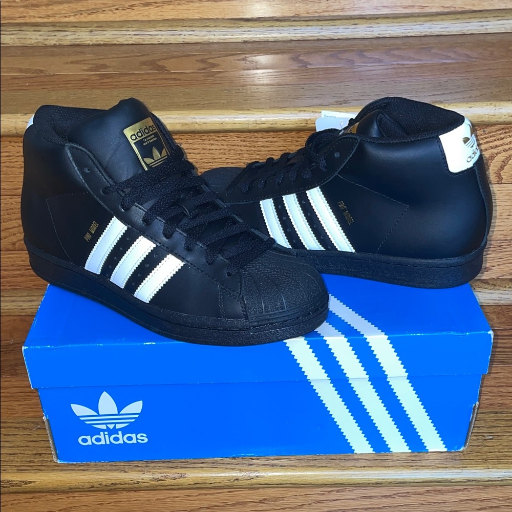 New - Adidas Pro Model J Black with White Stripes/Gold logo - Big Kids Size 5.5